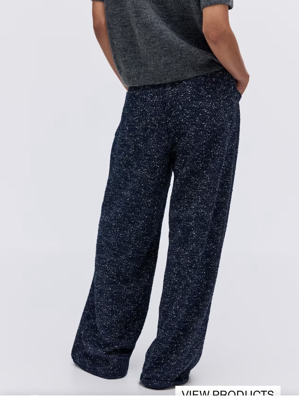 H&M Bouclé Tweed High Rise Wide Leg Pants Navy Blue Size Large - Picture 6 of 9